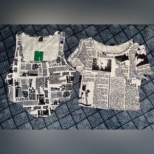 2 Newspaper print shirts, both size Small, both never worn